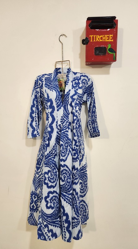 Amara's Everyday Flare Dress  - White with Blue Ikkhat