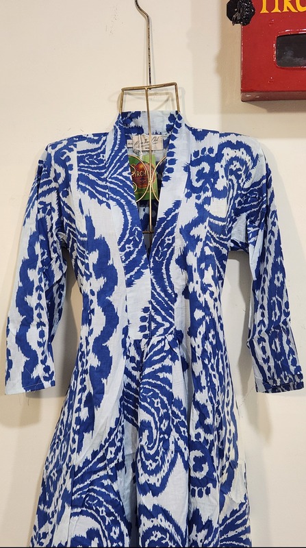 Amara's Everyday Flare Dress  - White with Blue Ikkhat