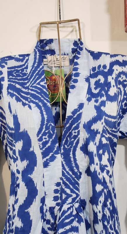 Amara's Everyday Flare Dress  - White with Blue Ikkhat