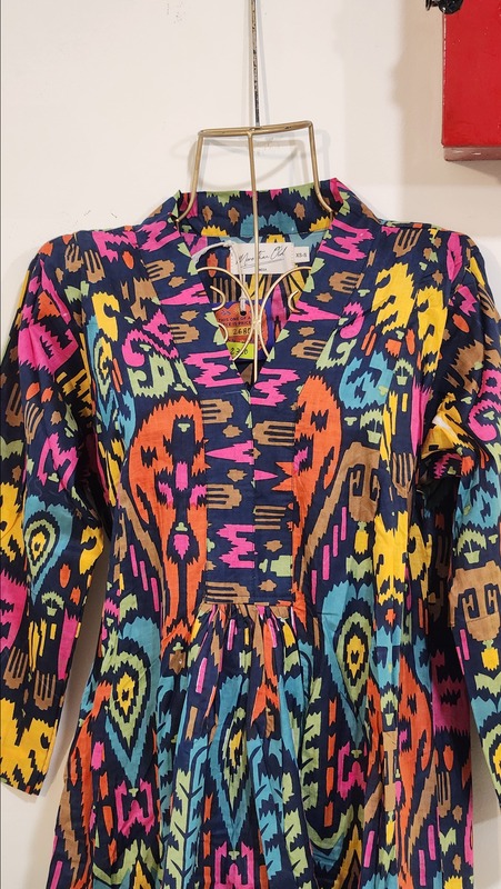 Amara's Everyday Flare Dress  - Dark Blue with Ikhat