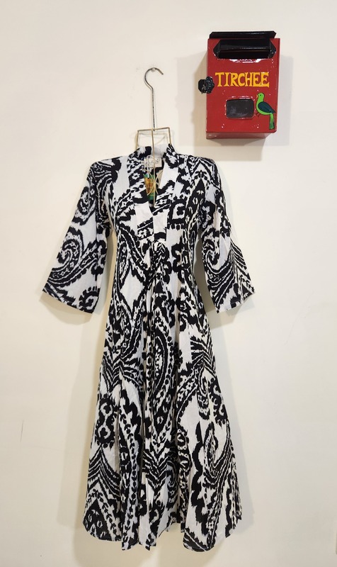 Amara's Everyday Flare Dress  - White with Black Ikkhat