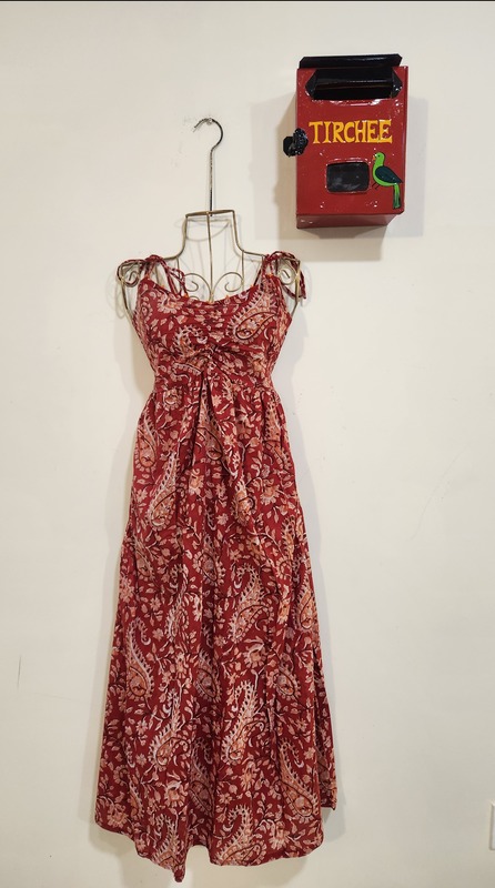 Fiza's Gentle Scrunch Tube Dress -Red with Orange Paisley
