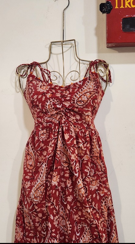 Fiza's Gentle Scrunch Tube Dress -Red with Orange Paisley
