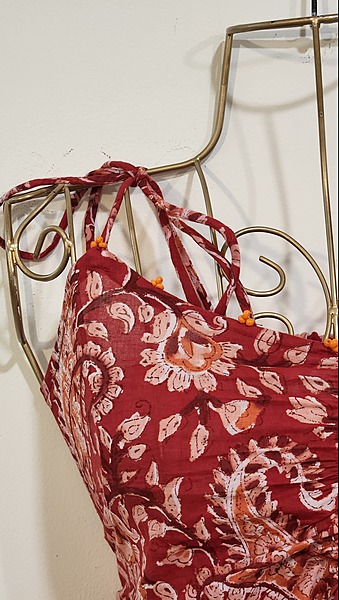 Fiza's Gentle Scrunch Tube Dress -Red with Orange Paisley