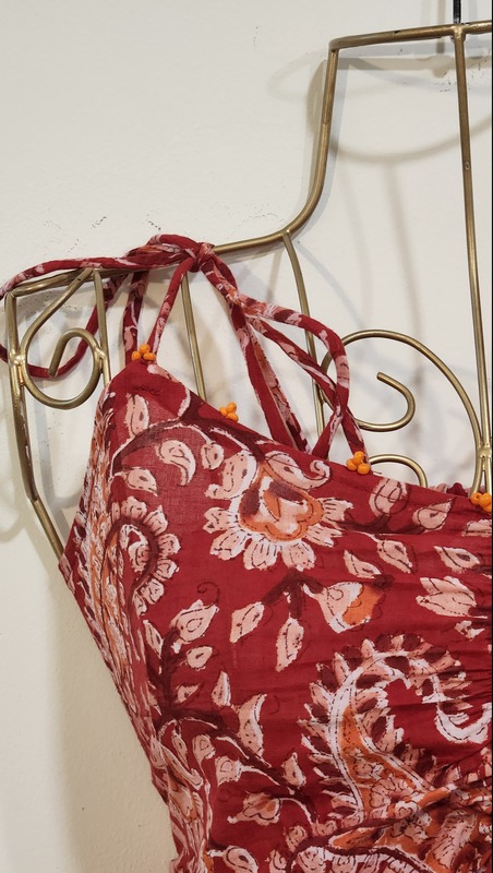 Fiza's Gentle Scrunch Tube Dress -Red with Orange Paisley