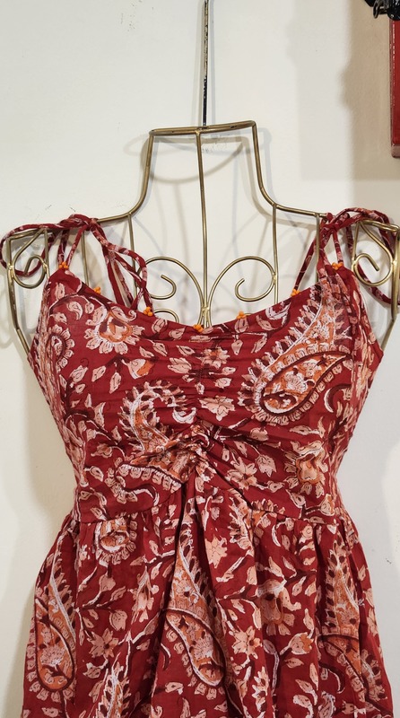 Fiza's Gentle Scrunch Tube Dress -Red with Orange Paisley