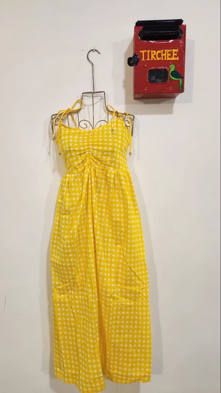 Fiza's Gentle Scrunch Tube Dress - Yellow Gingham
