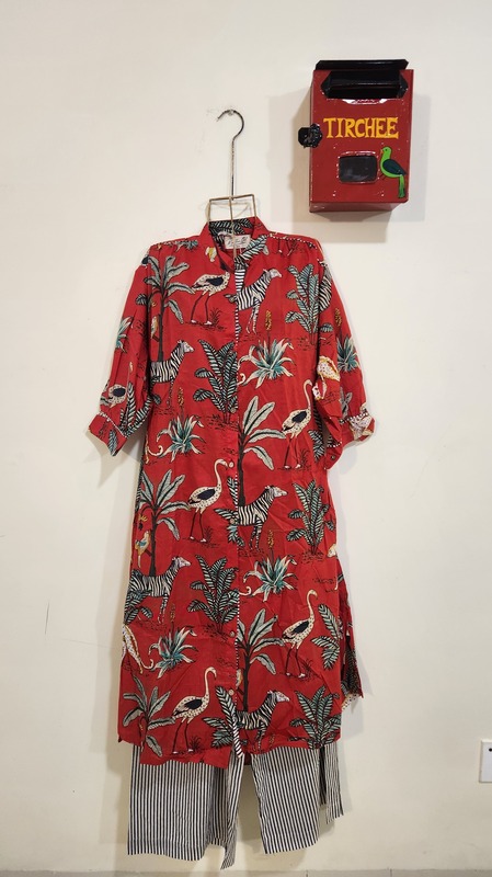 Waheeda's Collared top + Pant Set - Red Jungle