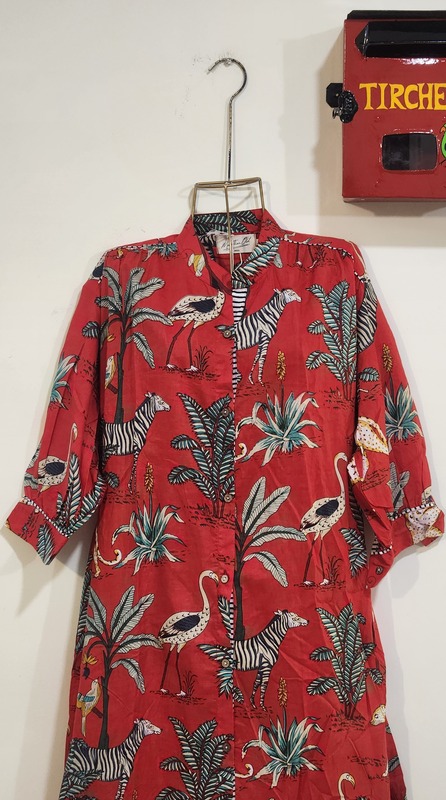 Waheeda's Collared top + Pant Set - Red Jungle