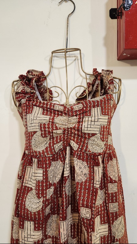 Freya's gentle Scrunch Frill Dress - Earthen Red