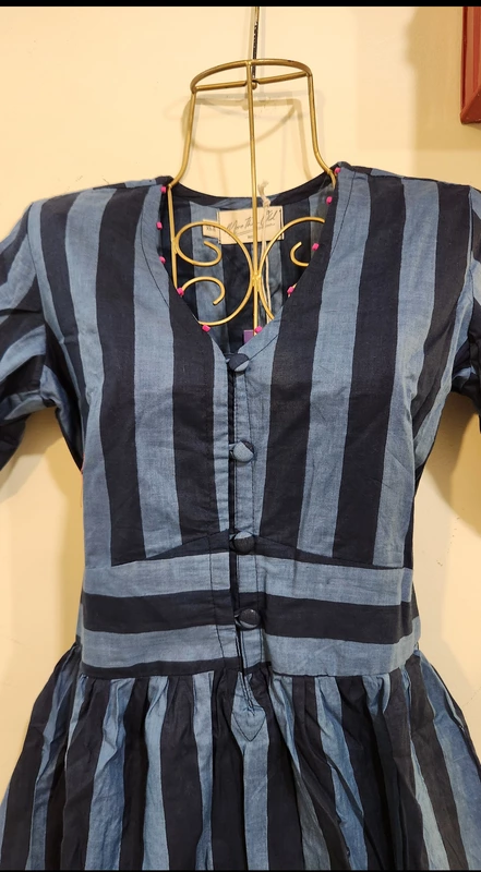 Kamini's Easy Fit & Flare Short Dress - Blue & Blue Stripes