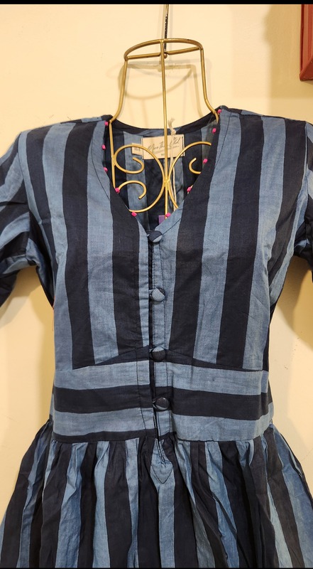 Kamini's Easy Fit & Flare Short Dress - Blue & Blue Stripes