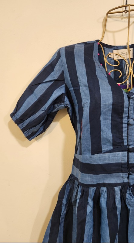 Kamini's Easy Fit & Flare Short Dress - Blue & Blue Stripes