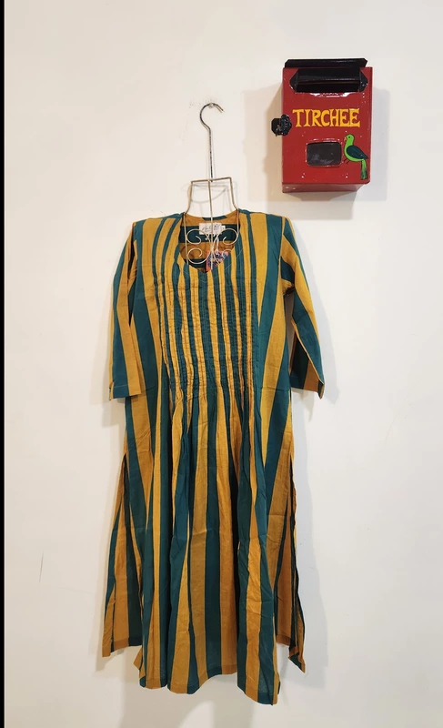 Bindi's Pin-Tuck Kurta - Green & Mustard