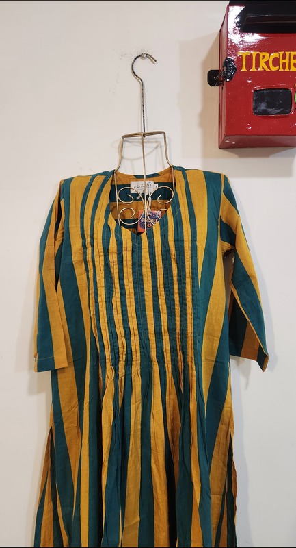 Bindi's Pin-Tuck Kurta - Green & Mustard