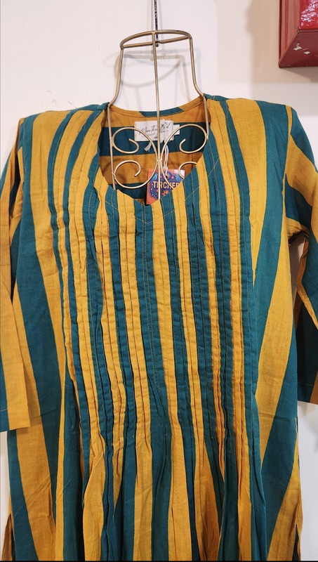 Bindi's Pin-Tuck Kurta - Green & Mustard