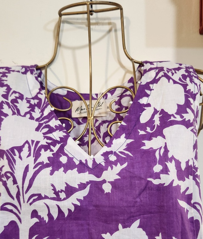 Naina's sleeve-less A-Line Top - Purple & White