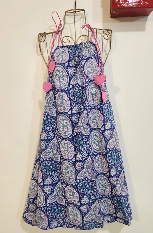Naaz's Short halter gathered neck - Blue & Print