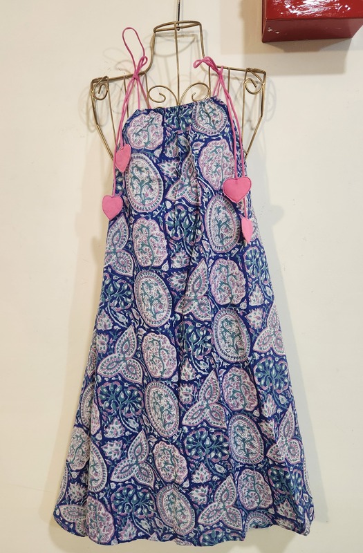 Naaz's Short halter gathered neck - Blue & Print