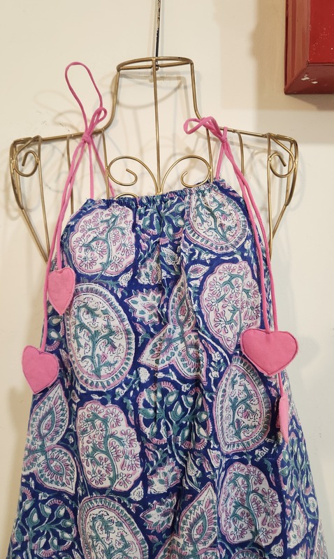 Naaz's Short halter gathered neck - Blue & Print