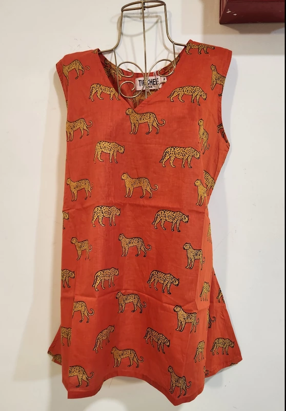 Naina's sleeve-less A-Line Top - Orange Lepord