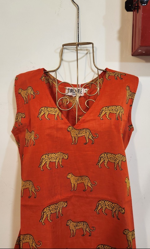 Naina's sleeve-less A-Line Top - Orange Lepord