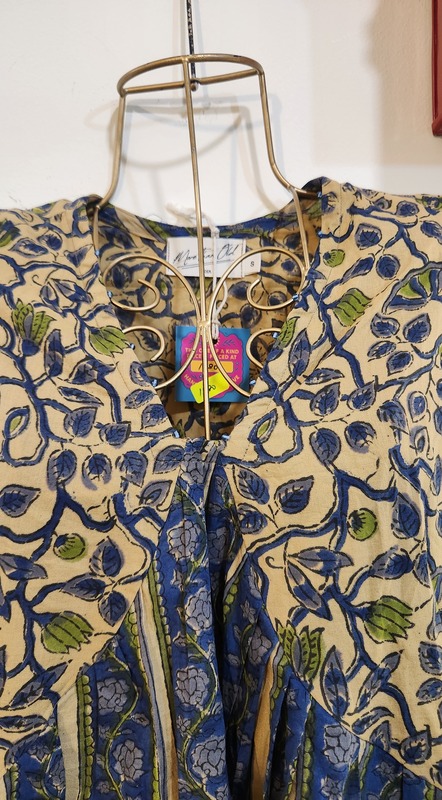 Tabeer's Flared Sleeve Top - Cream & Blue