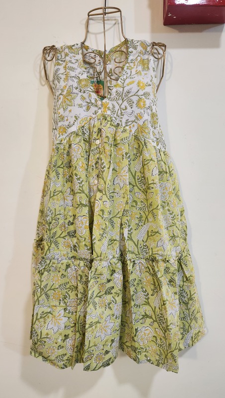 Trisha's Sleeveless Flare Dress - Lime Green & White