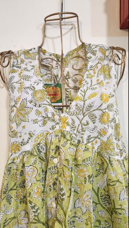 Trisha's Sleeveless Flare Dress - Lime Green & White