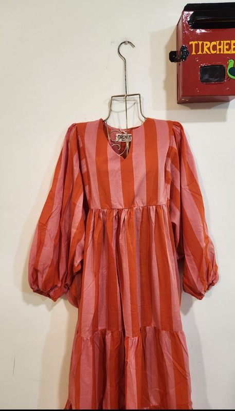 Jiya's Free-Size Flare Dress - Pink & Orange Stripes