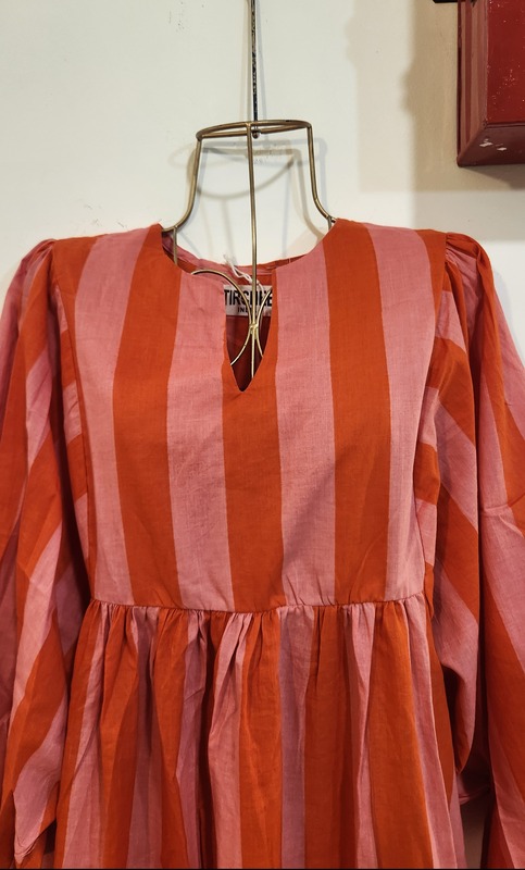 Jiya's Free-Size Flare Dress - Pink & Orange Stripes