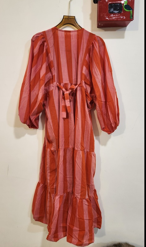 Jiya's Free-Size Flare Dress - Pink & Orange Stripes