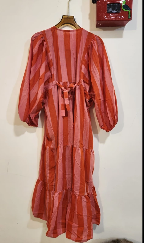 Jiya's Free-Size Flare Dress - Pink & Orange Stripes