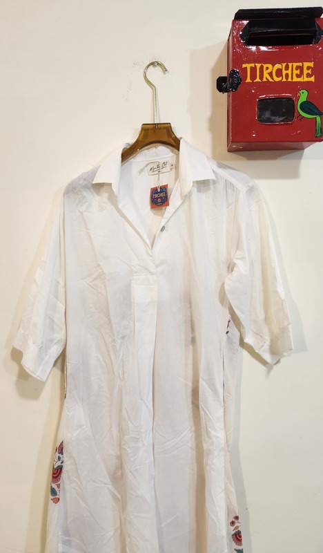 Meera's Button-Down Collared Dress -  White & Red Flower