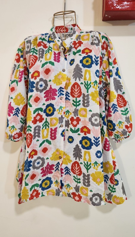 Sufi's Buttoned-Down Collared Shirt - White & Geometry