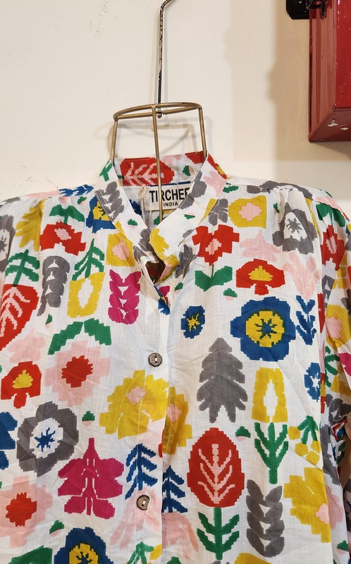 Sufi's Buttoned-Down Collared Shirt - White & Geometry