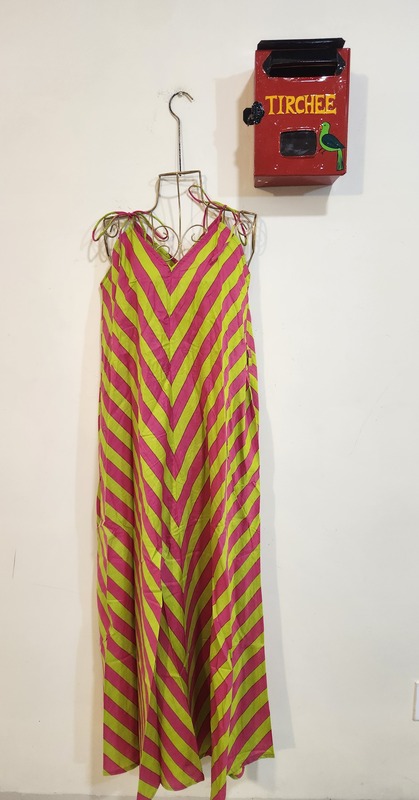 Anika's Free-Size Strappy Dress - Pink & Lime Green Stripes