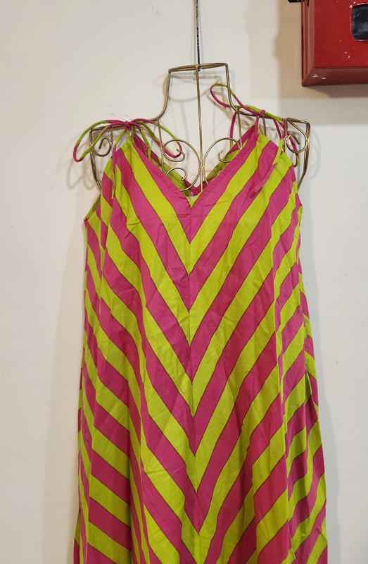 Anika's Free-Size Strappy Dress - Pink & Lime Green Stripes