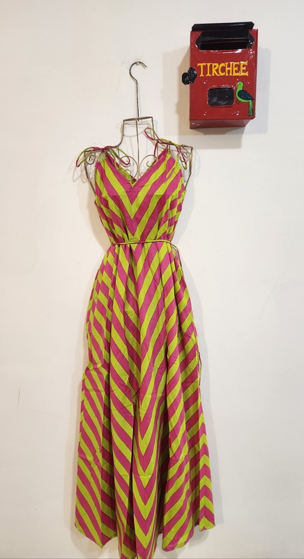 Anika's Free-Size Strappy Dress - Pink & Lime Green Stripes
