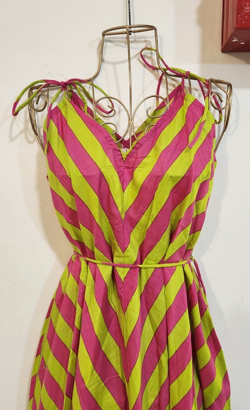 Anika's Free-Size Strappy Dress - Pink & Lime Green Stripes
