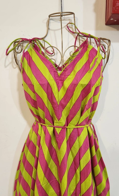 Anika's Free-Size Strappy Dress - Pink & Lime Green Stripes