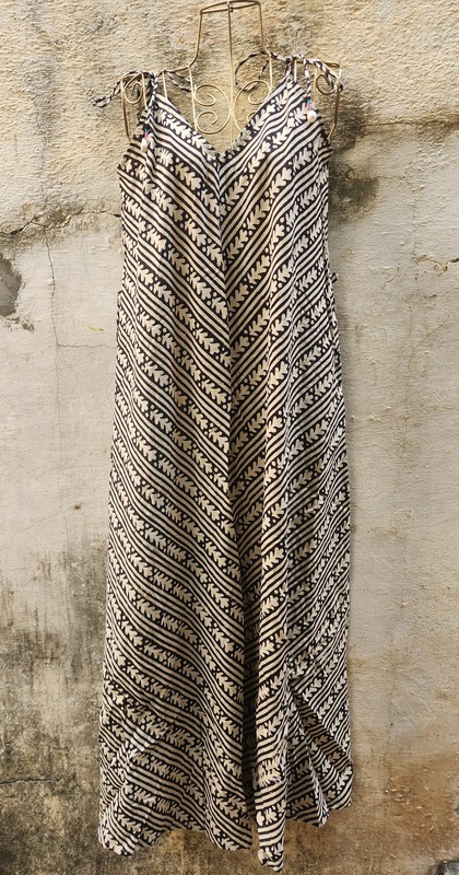 Anika's Free-Size Strappy Dress - Black & Cream Stripes