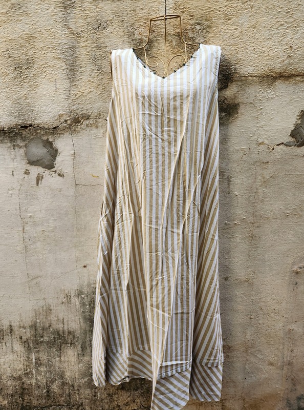 Saira's A-line Dress - White & Brown