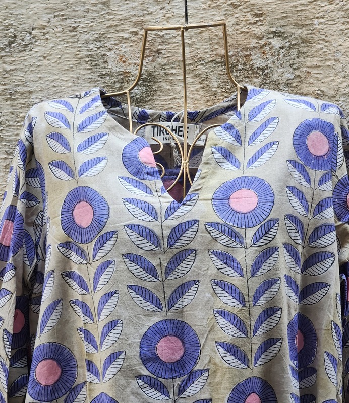 Rihana's Sleeved A-Line Dress - Grey & Flowers