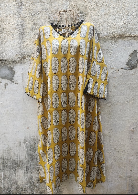 Mishti's Polti Dress -Mustard & paisley