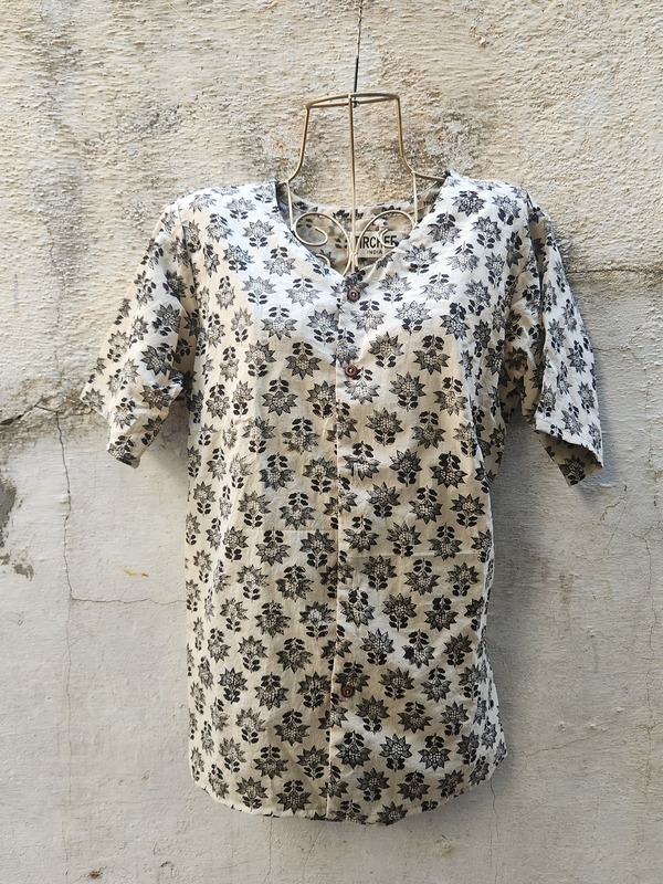 Anjali's Front Button Blose Top - Cream & Black