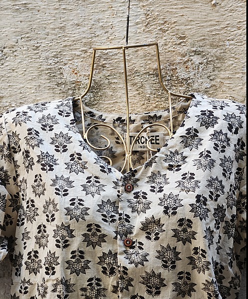 Anjali's Front Button Blose Top - Cream & Black