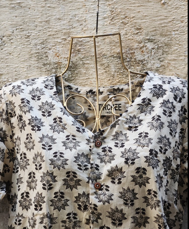 Anjali's Front Button Blose Top - Cream & Black