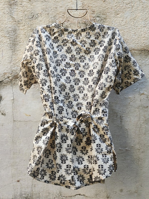 Anjali's Front Button Blose Top - Cream & Black