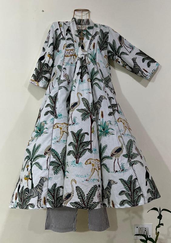 Zeenat's Everyday Flare Top + Pant Set  - White Jungle